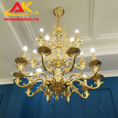 Đèn chùm đồng chao đá tự nhiên cao cấp 1051 -15