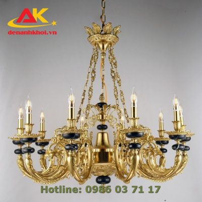 Đèn chùm đồng, chao đá tự nhiên cao cấp, trang trí phòng khách 8086T10