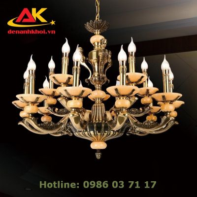 Đèn chùm đồng, chao đá cẩm thạch thiên nhiên cao cấp trang trí phòng khách 8257T15