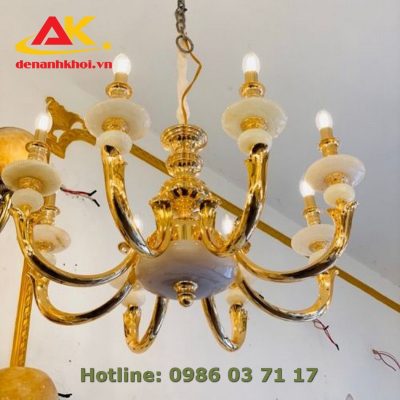 Đèn chùm đồng, chao đá tự nhiên cao cấp, trang trí phòng khách 8164T8