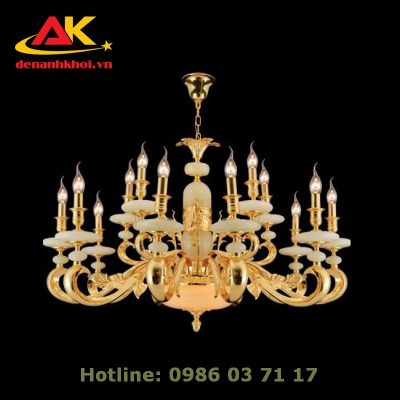 Đèn chùm đồng, chao đá tự nhiên cao cấp, trang trí phòng khách 8225T15