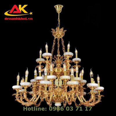 Đèn chùm đồng, chao đá tự nhiên cao cấp, trang trí phòng khách 8241T30-24K