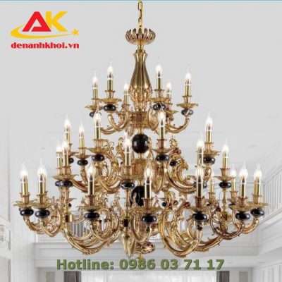 Đèn chùm đồng, chao đá tự nhiên cao cấp, trang trí phòng khách 8253T38