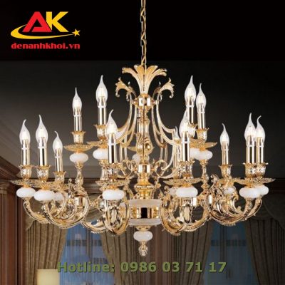 Đèn chùm đồng, chao đá tự nhiên cao cấp, trang trí phòng khách 8254T15