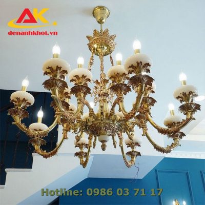 Đèn chùm đồng, chao đá tự nhiên cao cấp, trang trí phòng khách 8241T16