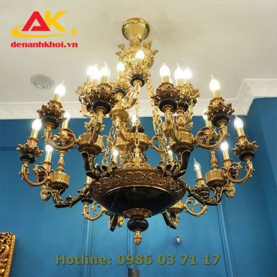 Đèn chùm đồng, chao đá tự nhiên cao cấp, trang trí phòng khách 8271T27